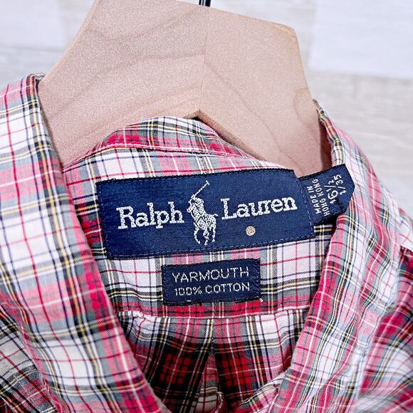 Ralph Lauren Yarmouth Button Down Shirt Red White Plaid Cotton Mens 16.5 34 35 - Picture 5 of 5